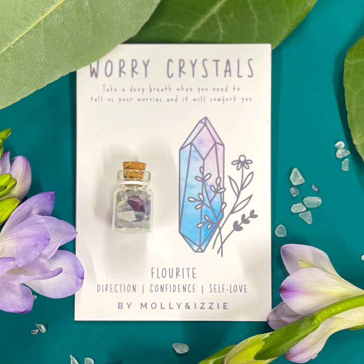 by Molly&Izzie Fluorite Worry Crystal on Card