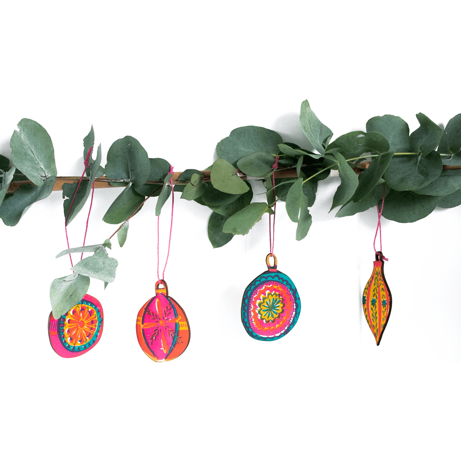 East End Press Wooden Bauble Decorations