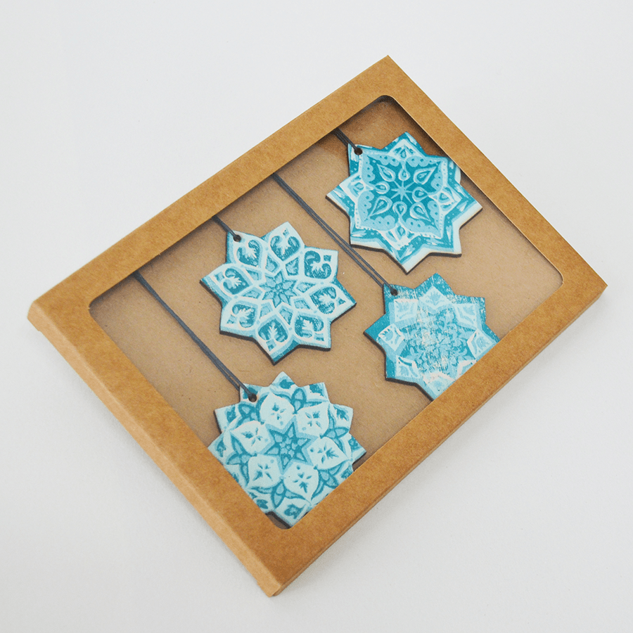 East End Press Wooden Star Snowflake Decorations