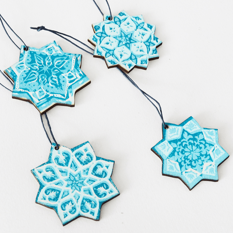 East End Press Wooden Star Snowflake Decorations