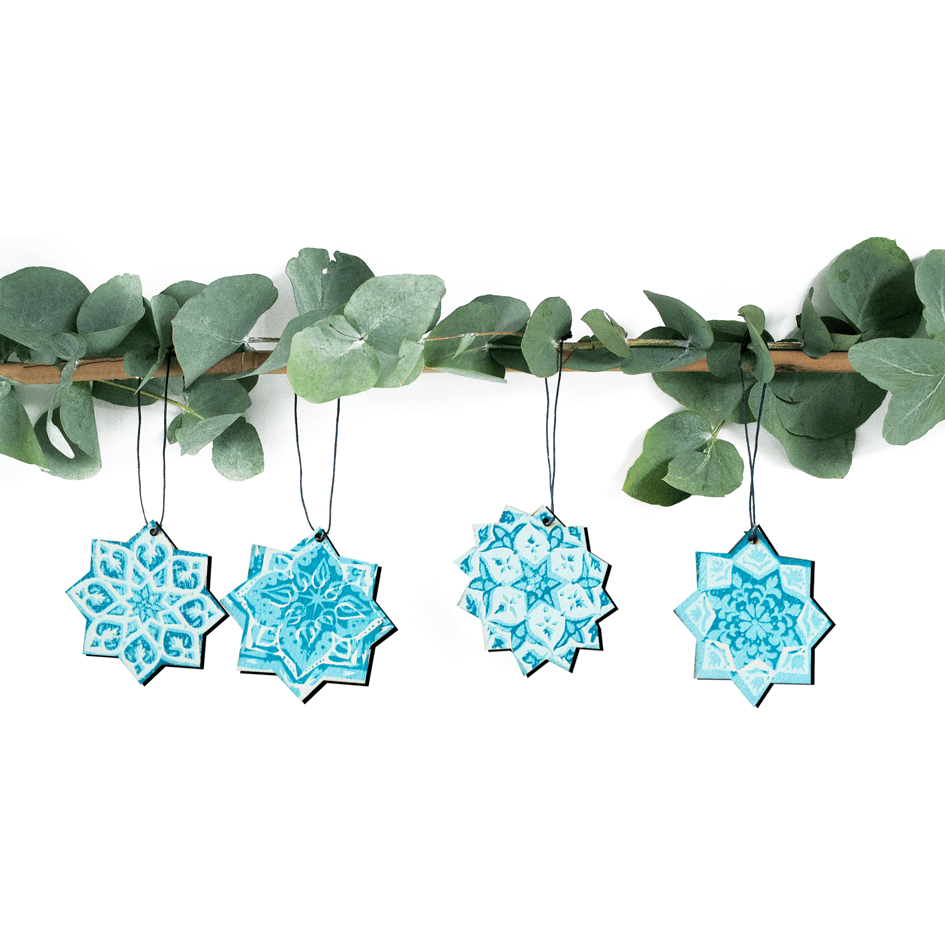 East End Press Wooden Star Snowflake Decorations