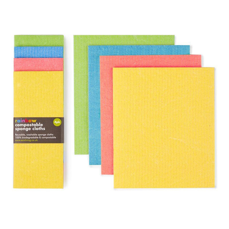 Ecoliving Compostable Sponge Cleaning Cloths - Rainbow (4 Pack)