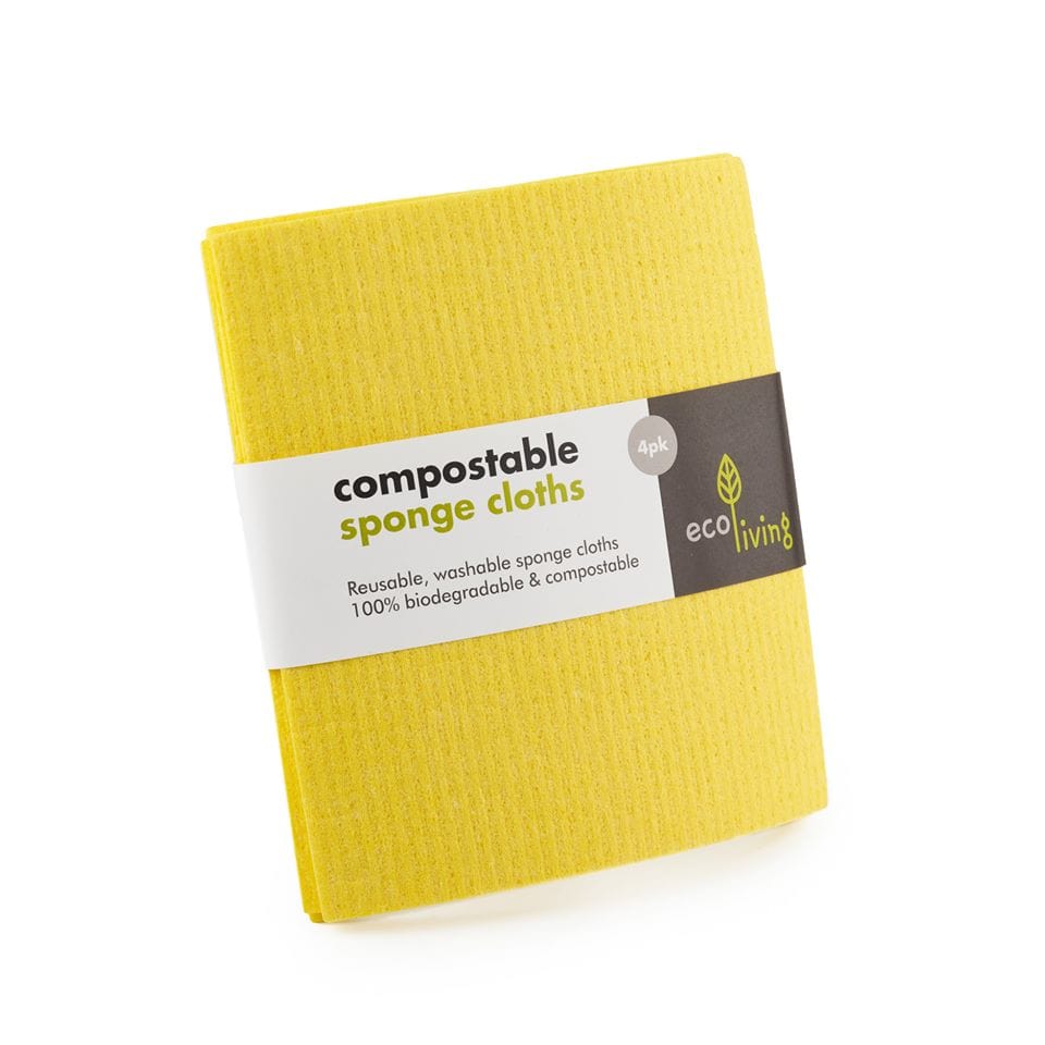 Ecoliving Compostable Sponge Cleaning Cloths - Yellow (4 Pack)