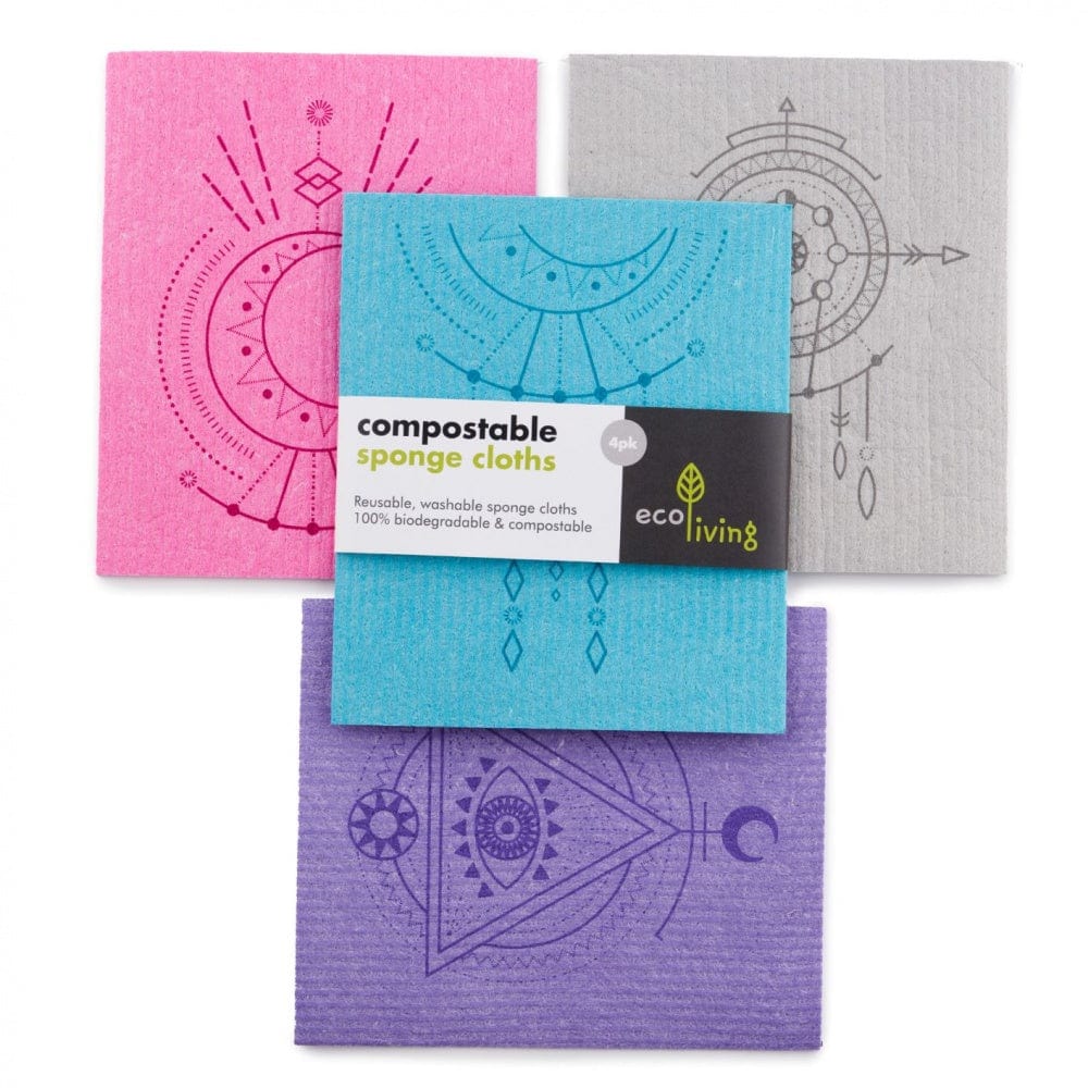 Ecoliving Spiritual Compostable Sponge Cleaning Cloths - Bright Pattern