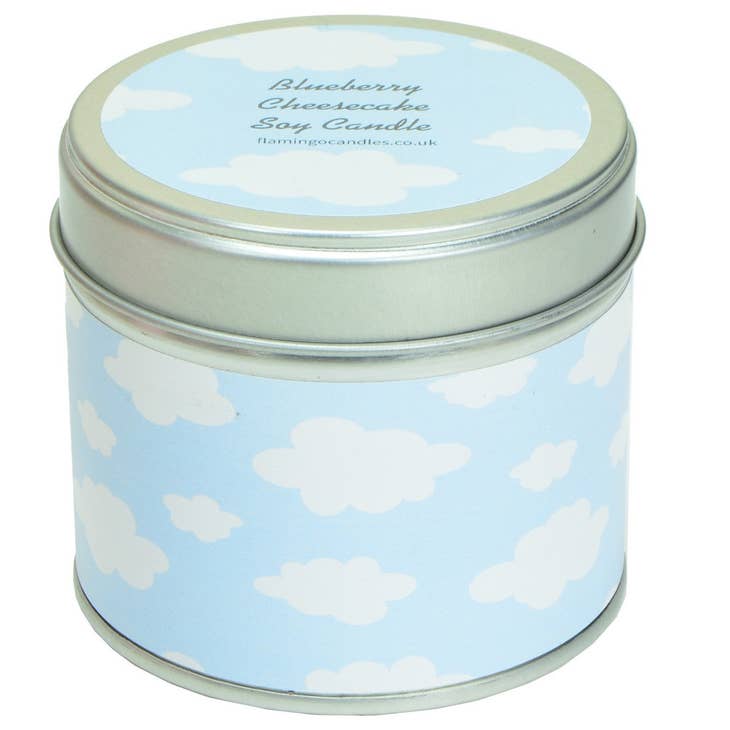 Flamingo Candles Blueberry Cheesecake Blue Sky Print Tin Candle
