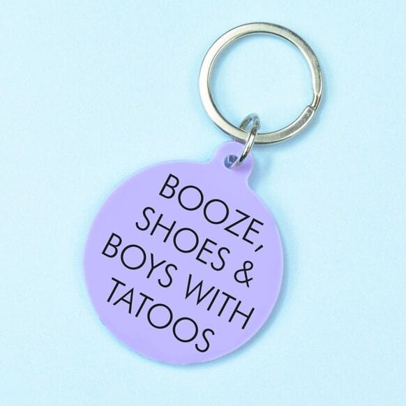 Flamingo Candles 'Booze, Shoes & Boys with Tattoos' Keyring