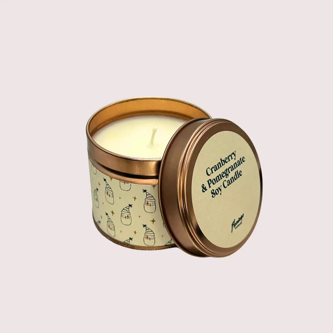 Flamingo Candles Cranberry & Pomegranate Father Christmas Tin Candle