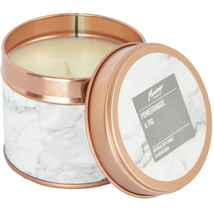 Flamingo Candles Pomegranate & Fig Marble Rose Gold Tin Candle