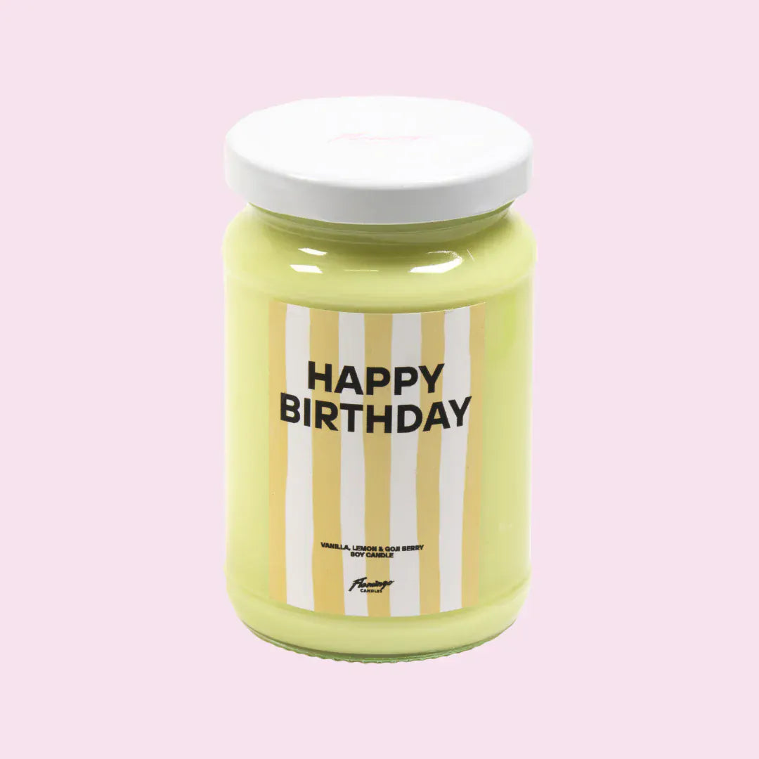 Flamingo Candles Vanilla, Lemon & Goji Berry Happy Birthday Jar Candle