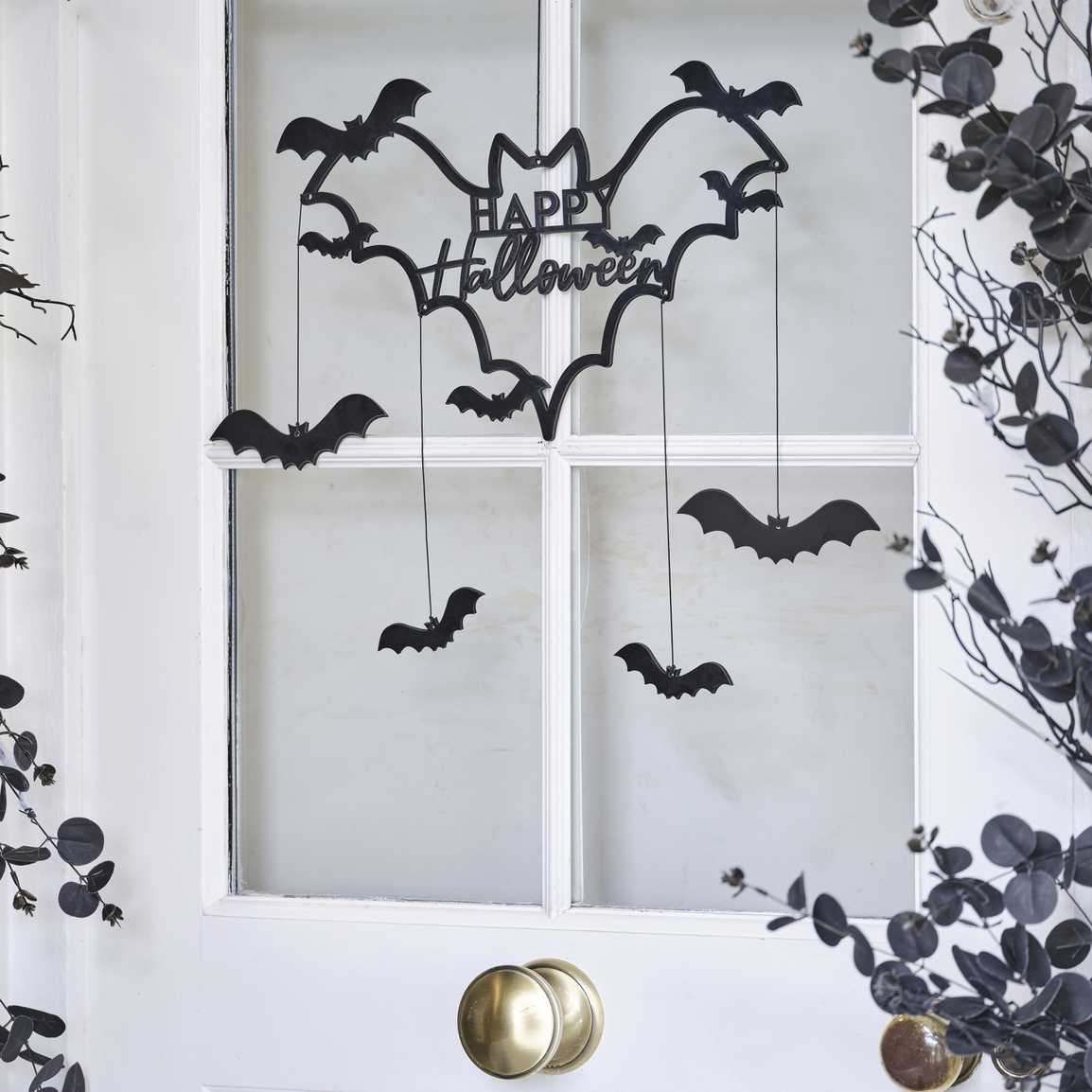 Ginger Ray Black Wood Bat 'Happy Halloween' Wreath