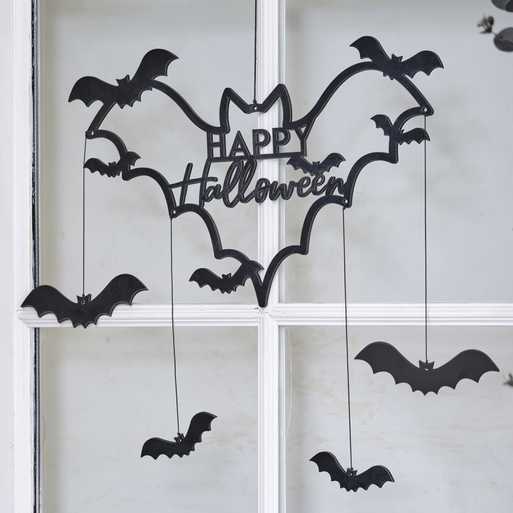 Ginger Ray Black Wood Bat 'Happy Halloween' Wreath