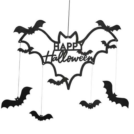 Ginger Ray Black Wood Bat 'Happy Halloween' Wreath