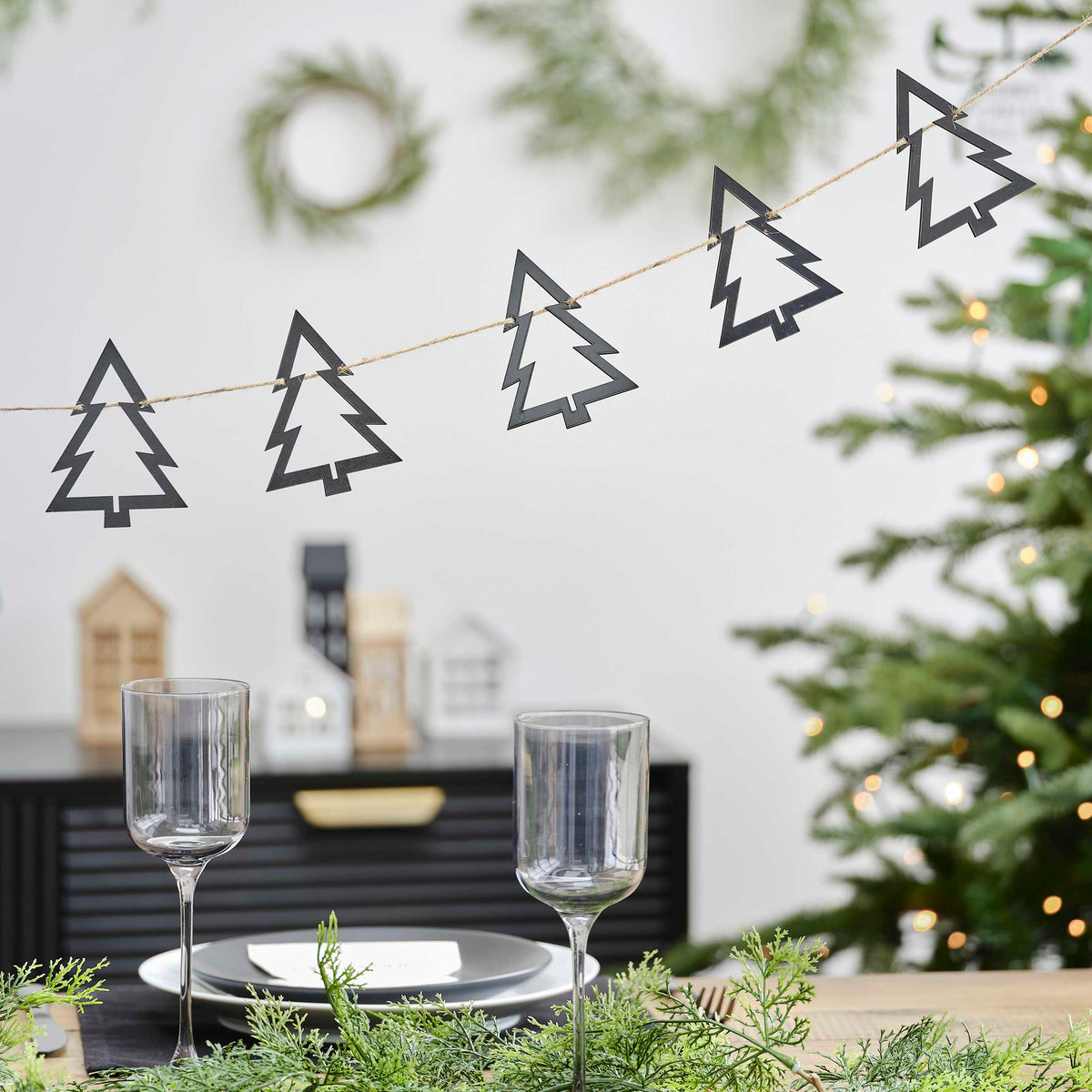 Ginger Ray Black Wooden Tree Christmas Bunting