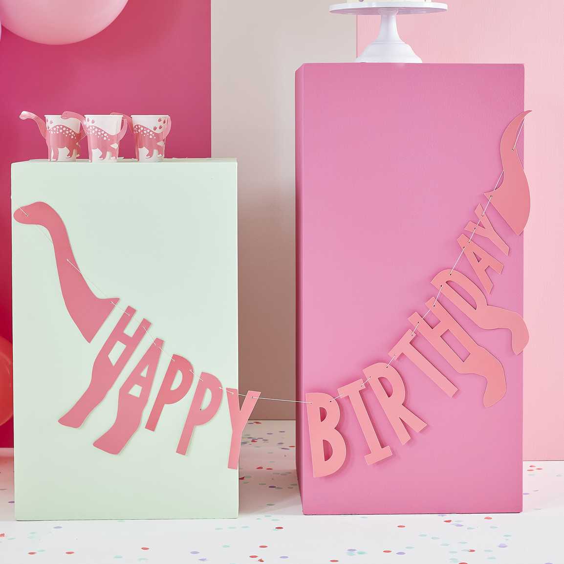 Ginger Ray Pink Happy Birthday Dinosaur Shaped Bunting