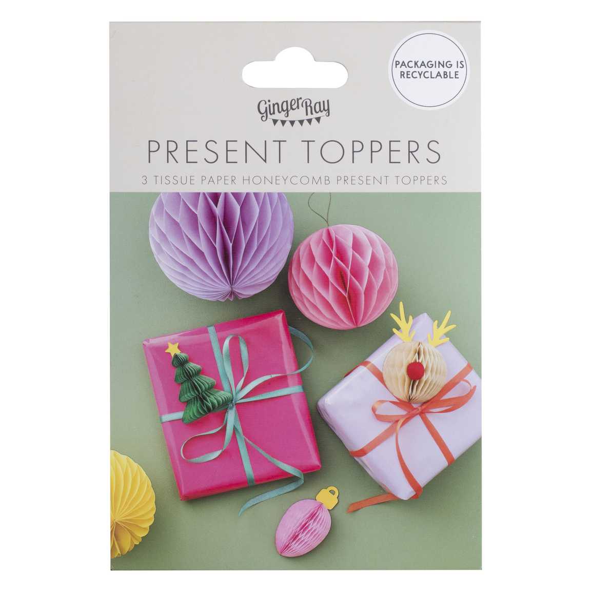 Ginger Ray Tissue Paper Honeycomb Christmas Present Toppers