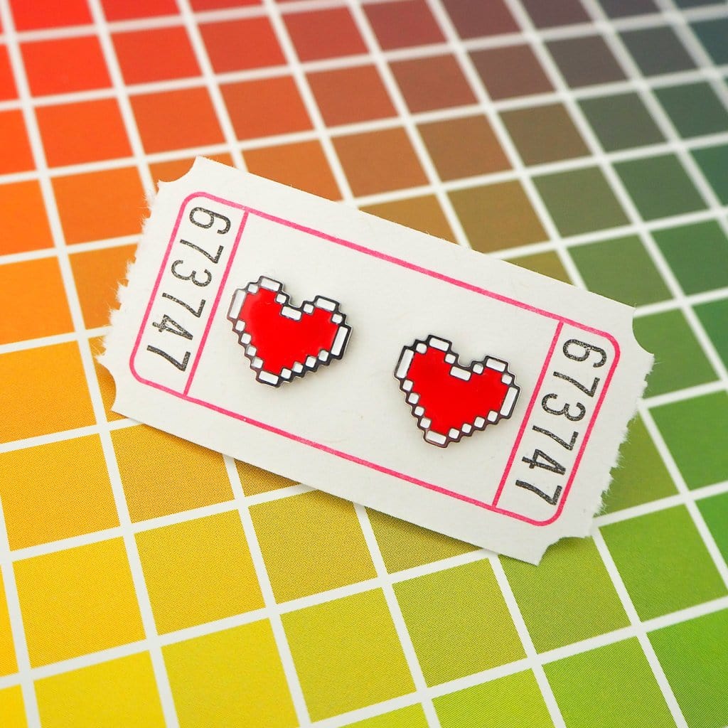 Hand Over Your Fairy Cakes Pixel Heart Stud Earrings