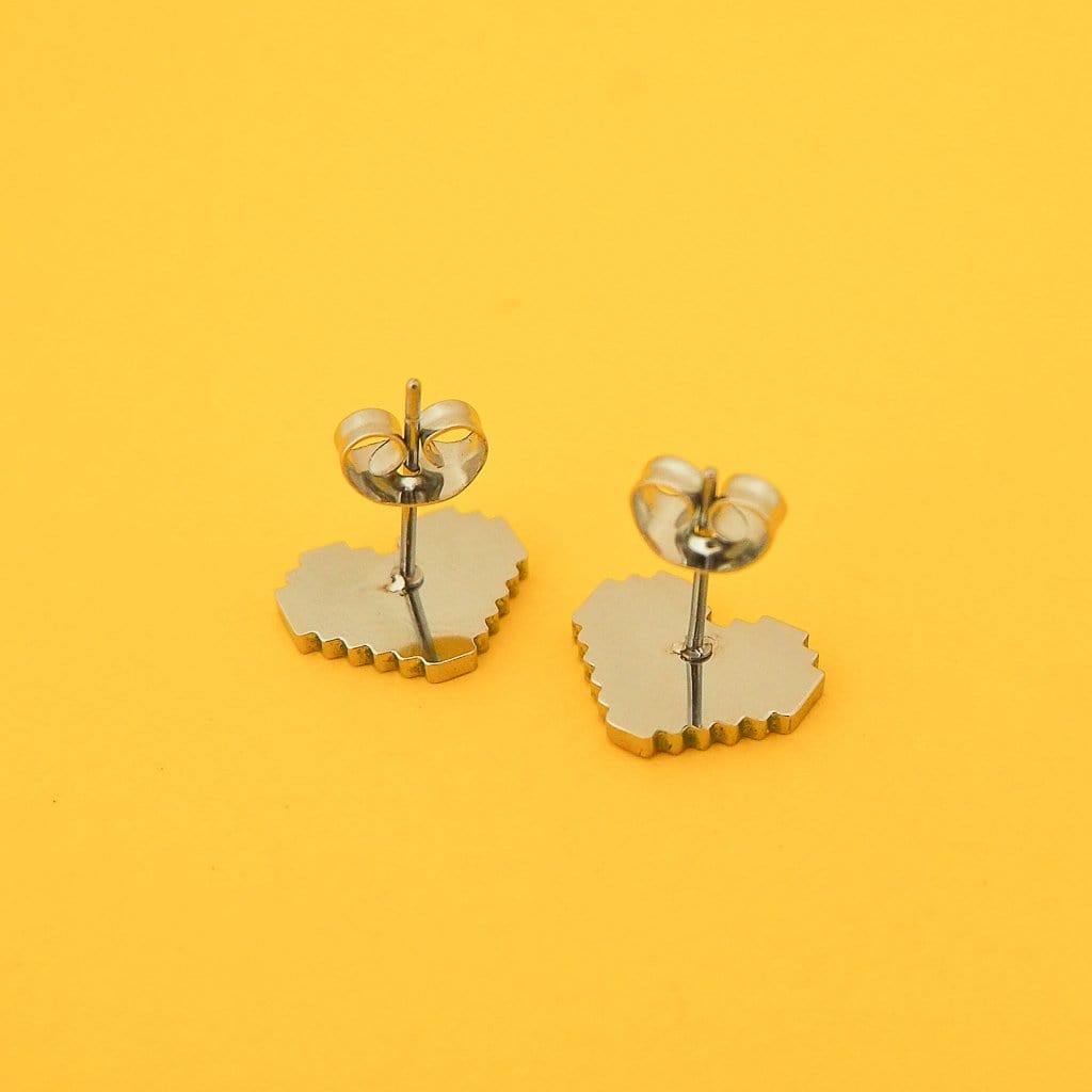 Hand Over Your Fairy Cakes Pixel Heart Stud Earrings