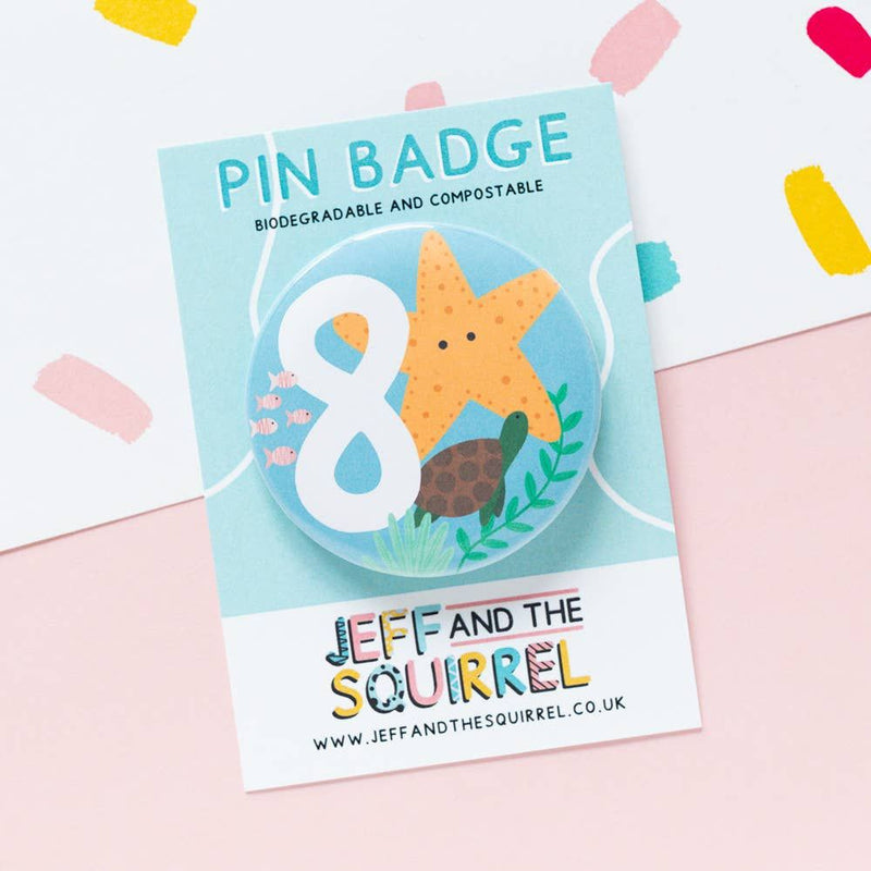 Jeff and the Squirrel Children's 8th Birthday Biodegradable Badge | Ocean