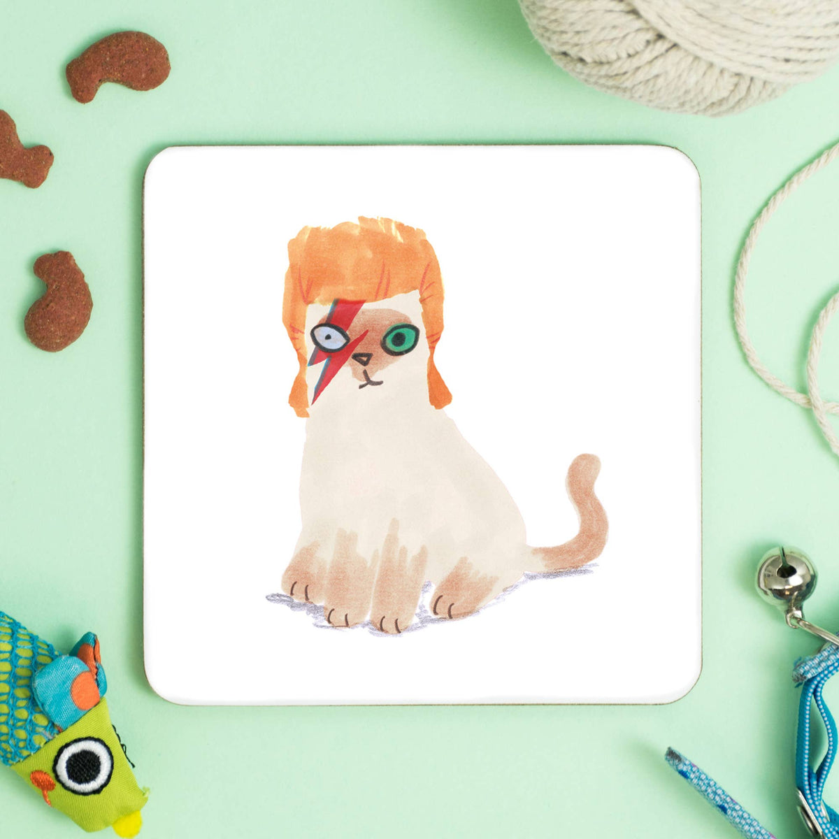 Jo Clark Design Cat In David Bowie Wig Drinks Coaster