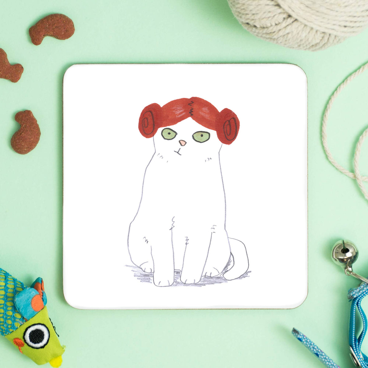 Jo Clark Design Cat In Purrincess Leia Wig Coaster