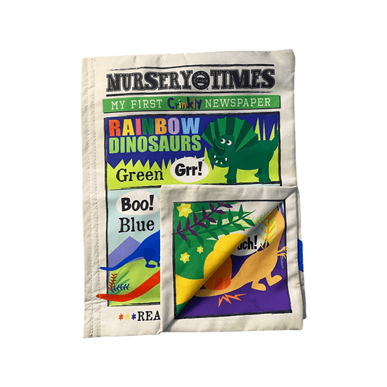 Jo & Nic's Crinkly Cloth Books Nursery Times Crinkly Newspaper - Rainbow Dinosaurs