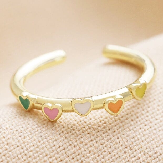 Lisa Angel Adjustable Enamel Heart Ring in Gold