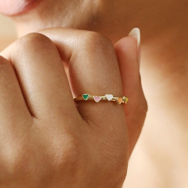 Lisa Angel Adjustable Enamel Heart Ring in Gold