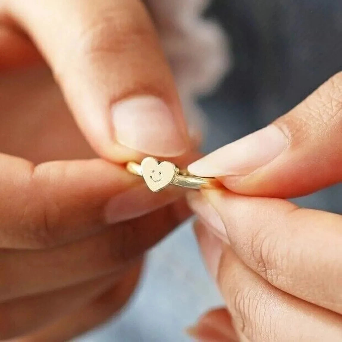 Lisa Angel Gold Smiling Heart Face Adjustable Ring