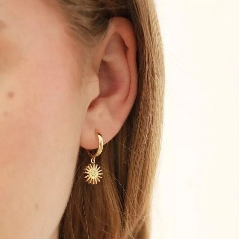 Lisa Angel Gold Sunburst and Star Charm Huggie Hoop Earrings