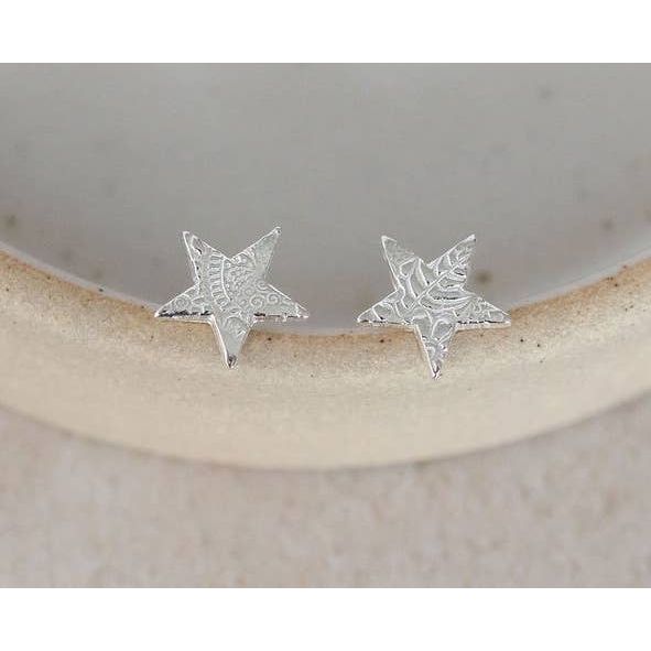 Lucy Kemp Jewellery Sterling Silver Textured Star Studs