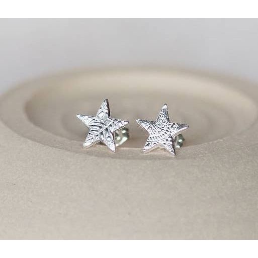 Lucy Kemp Jewellery Sterling Silver Textured Star Studs