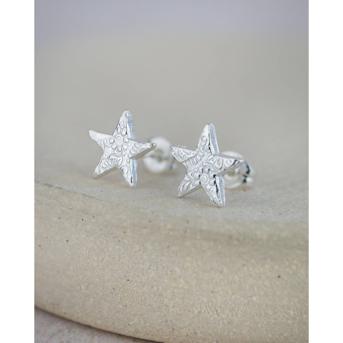 Lucy Kemp Jewellery Sterling Silver Textured Star Studs