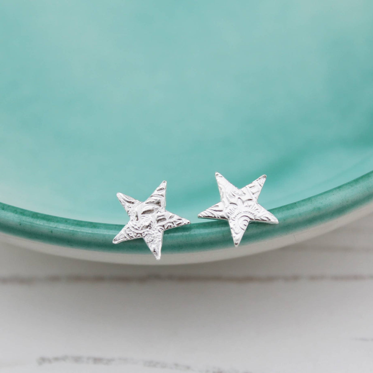 Lucy Kemp Jewellery Sterling Silver Textured Star Studs