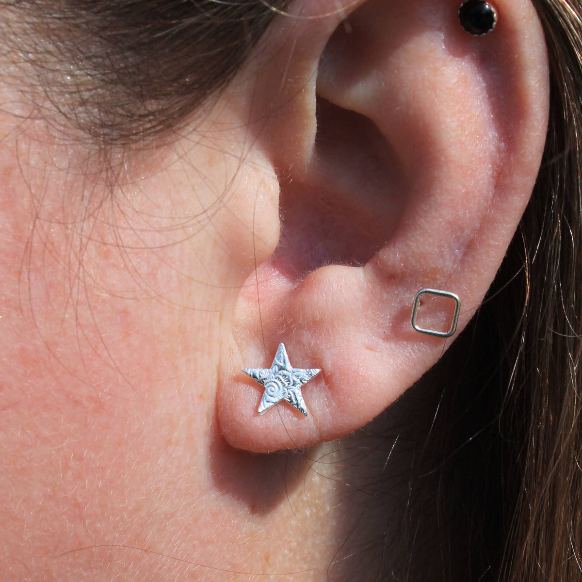 Lucy Kemp Jewellery Sterling Silver Textured Star Studs