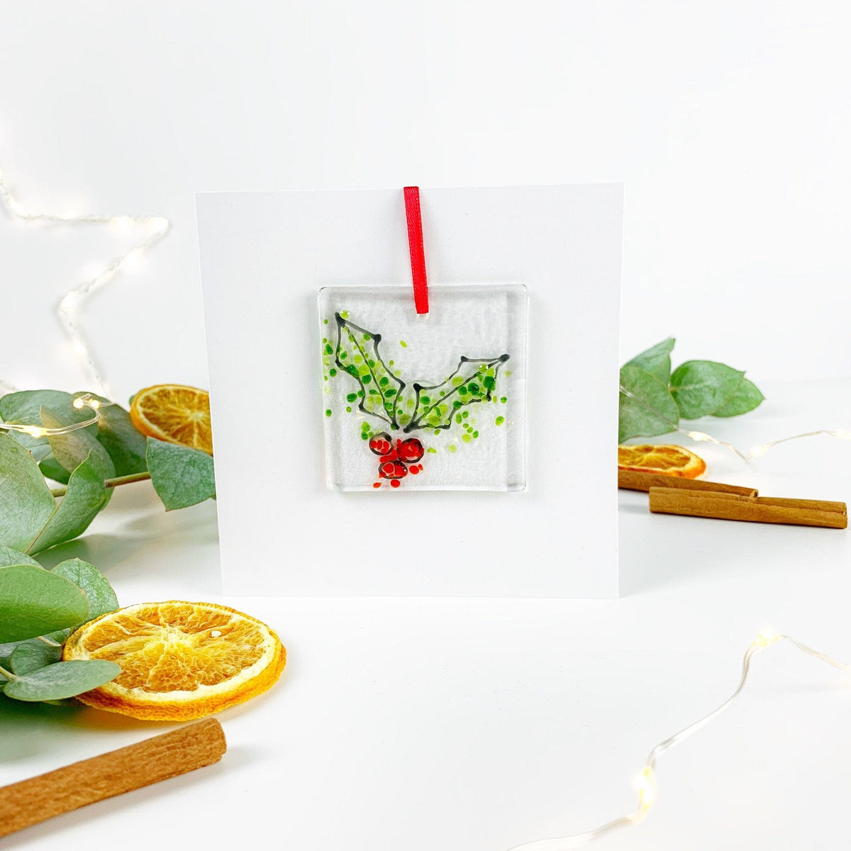 Marc Peters Glass Holly Glass Decoration Greetings Card