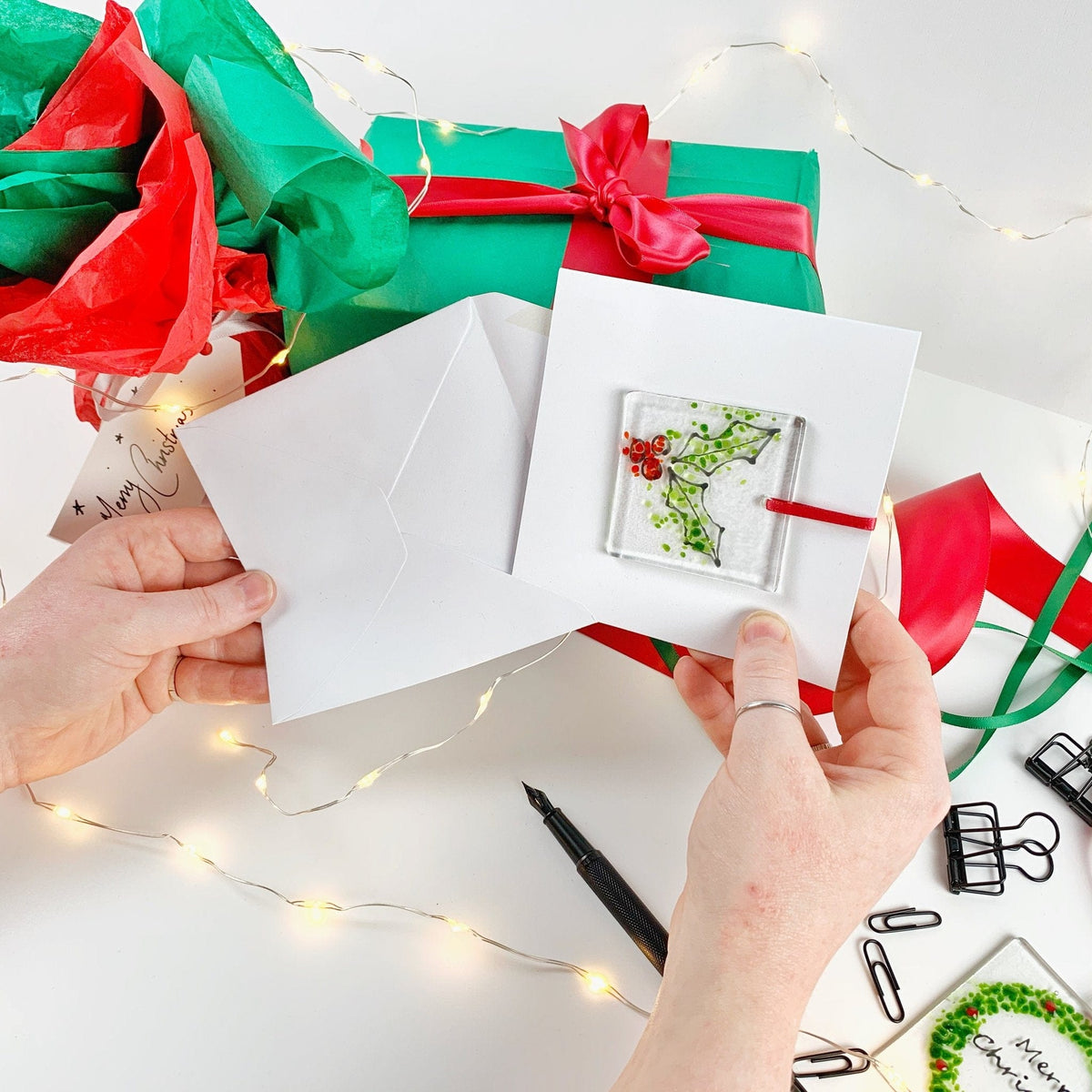 Marc Peters Glass Holly Glass Decoration Greetings Card