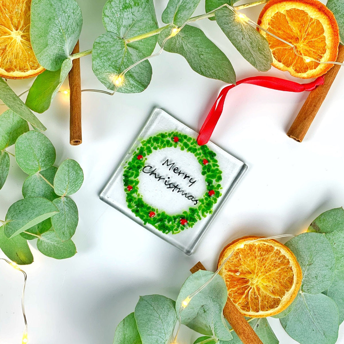 Marc Peters Glass square Christmas Wreath Glass Decoration