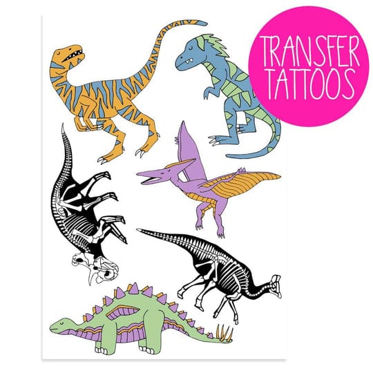 Neon Magpie Dinosaur Transfer Tattoos