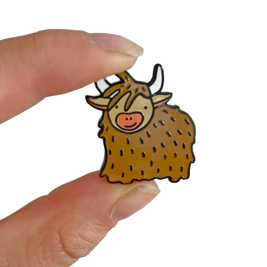 Neon Magpie Highland Cow Enamel Pin