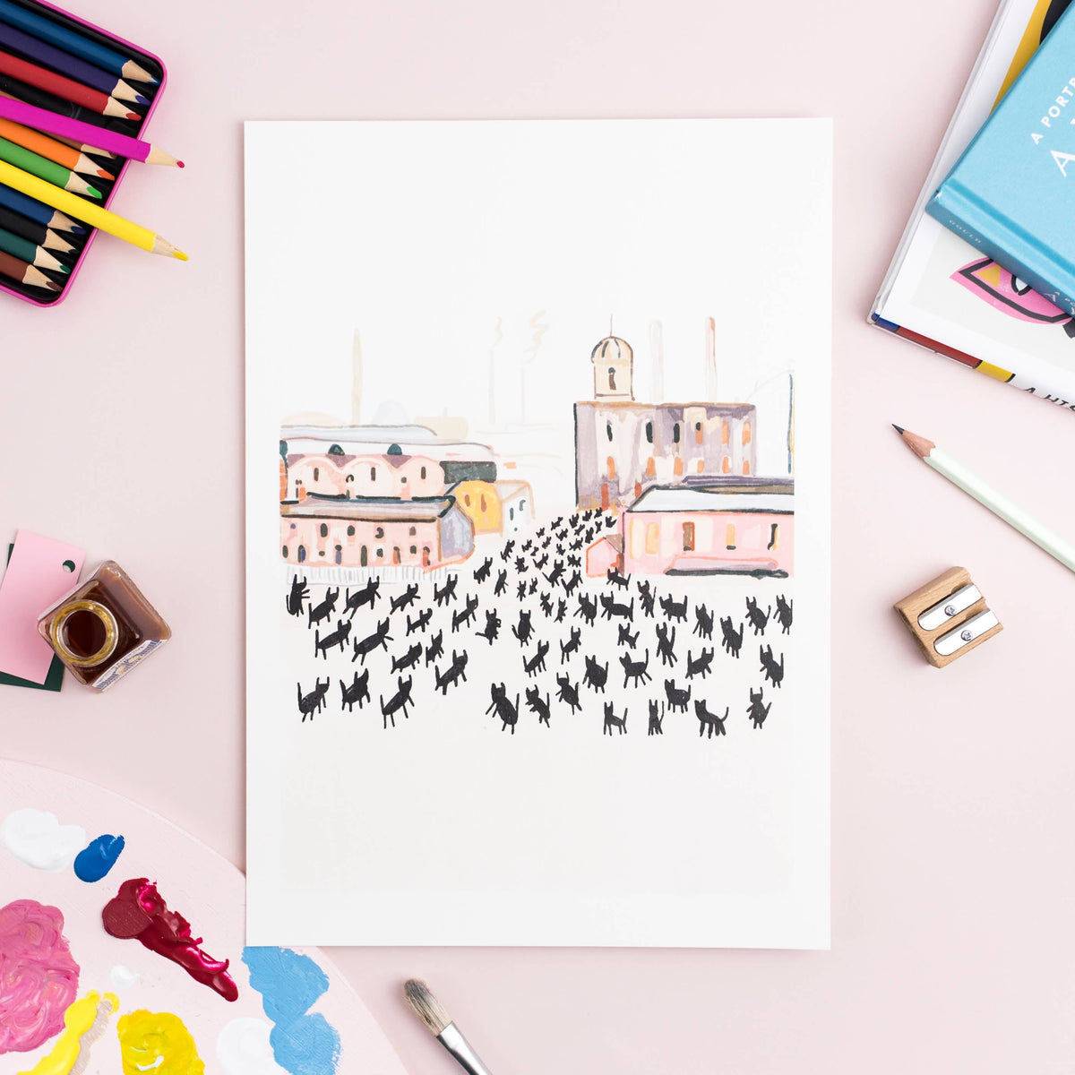Niaski Meowry Cats at Work Print