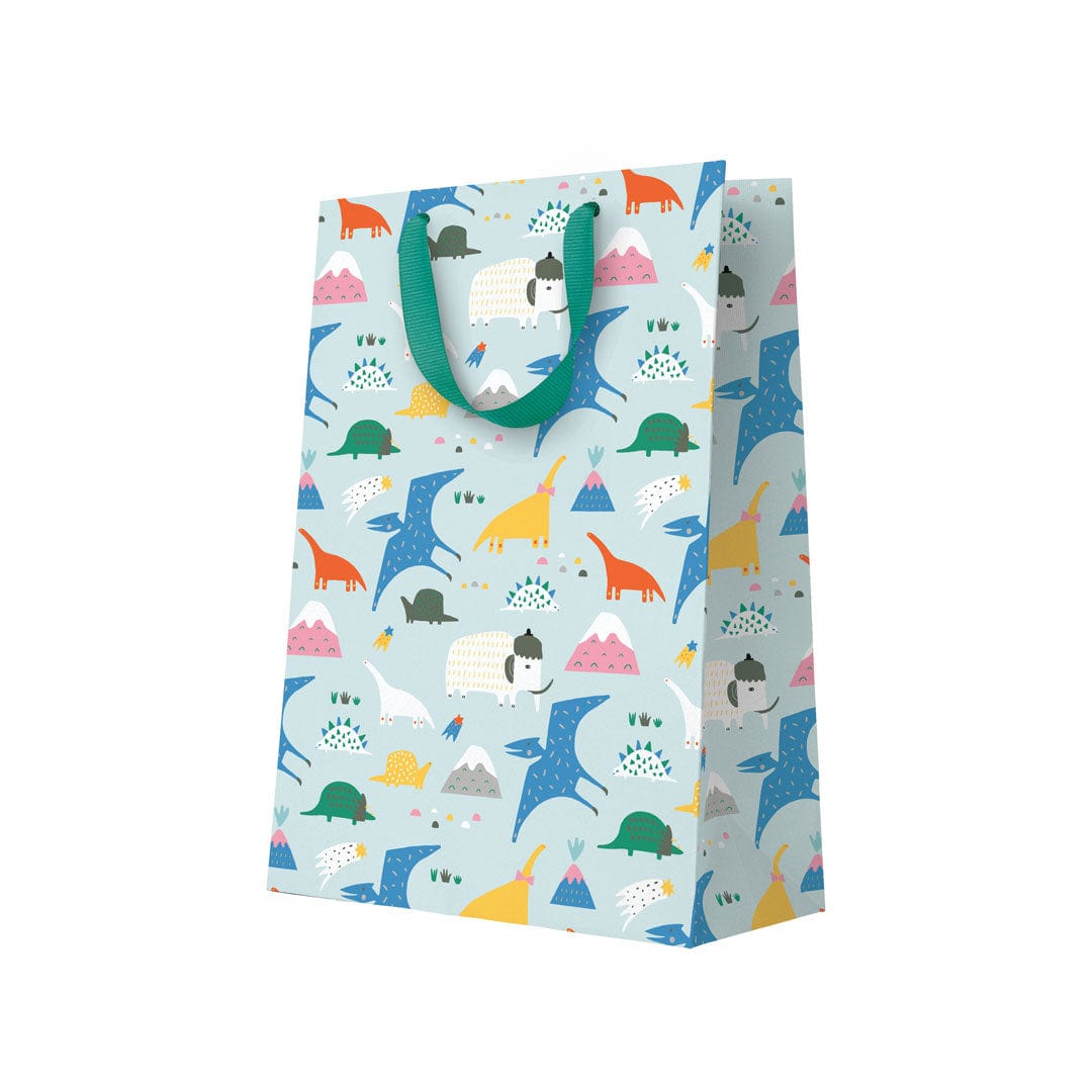 16.5" Extra Large Dinosaur Gift Bag Set - Includes Bag, Pink Tissue Paper, Card, Stickers For Girls Birthday & Baby Shower