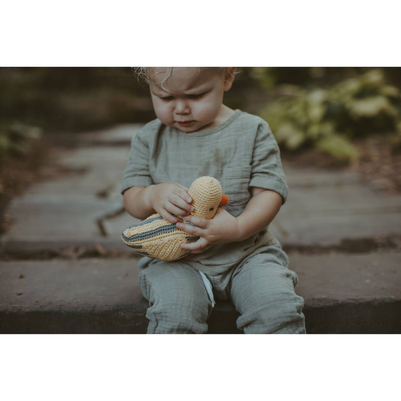 Pebblechild Baby Toy Duck stripey rattle-yellow