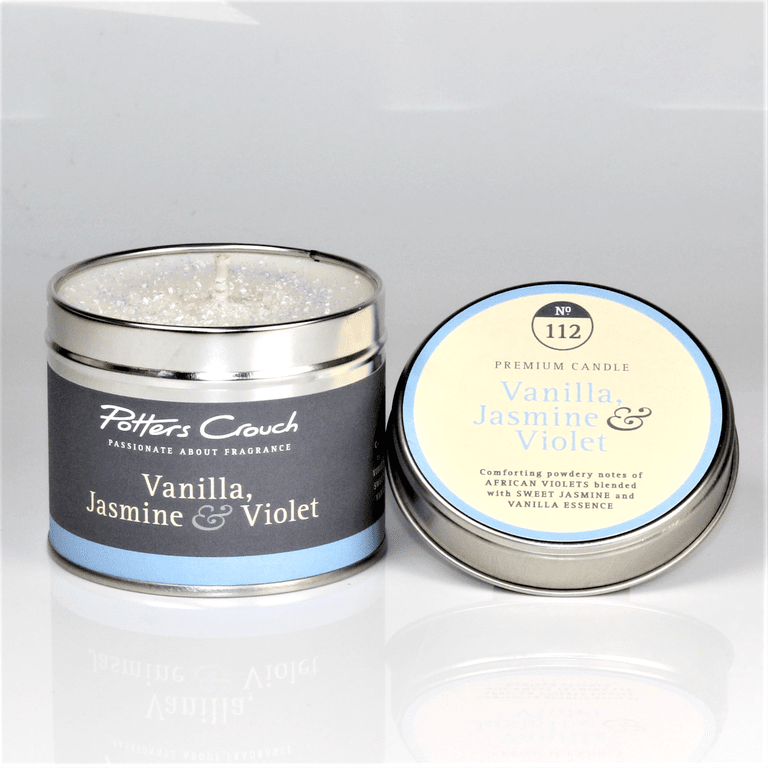Potters Crouch Vanilla, Jasmine & Violet Scented Candle in a Tin