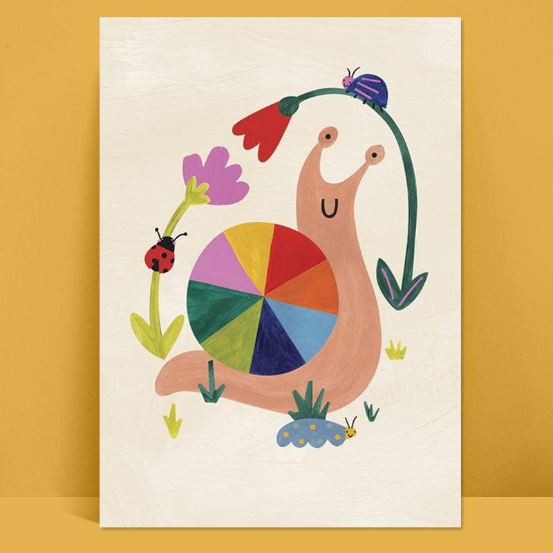 Raspberry Blossom Rainbow Snail children's print: A4