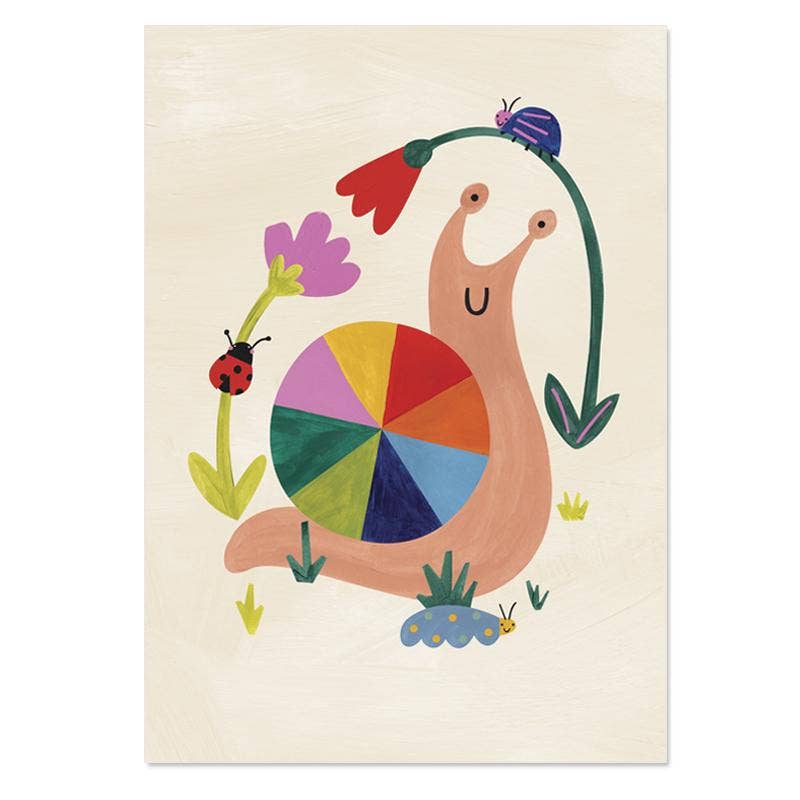 Raspberry Blossom Rainbow Snail children's print: A4