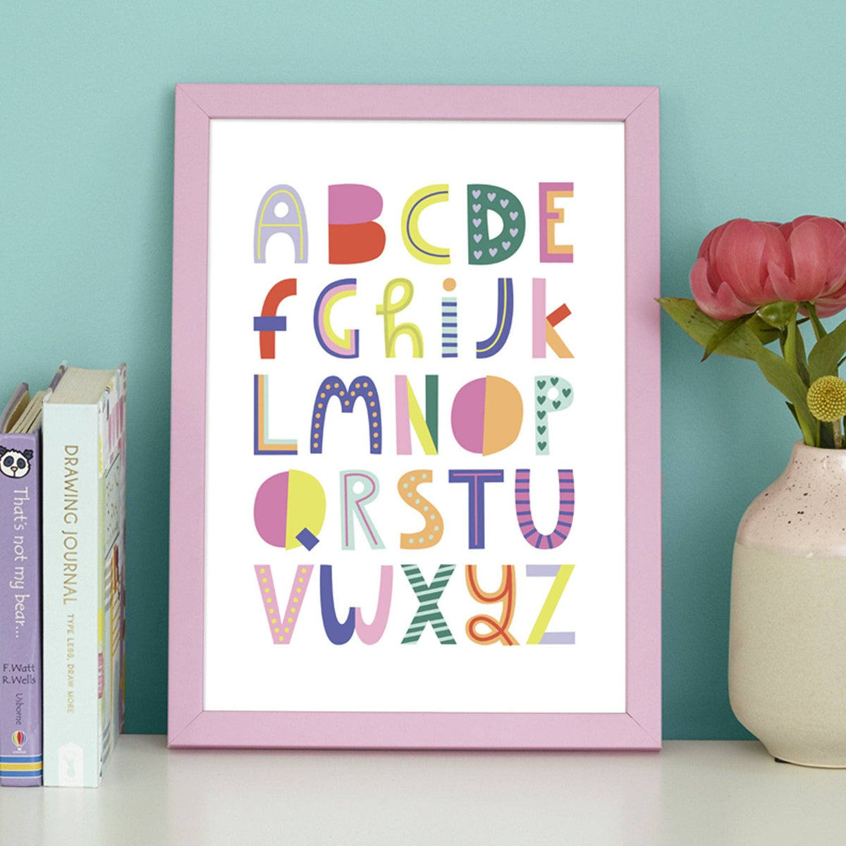 Raspberry Blossom Typography Alphabet children's print: A4