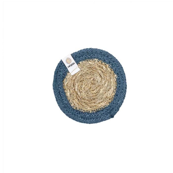 Respiin Round Seagrass & Jute Coaster Denim Blue