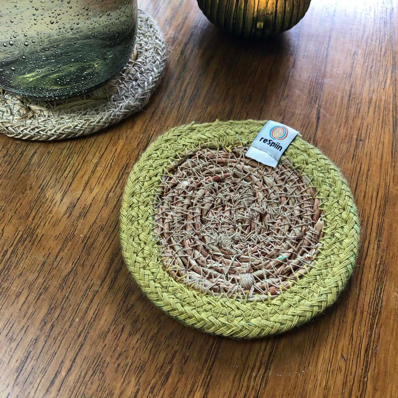 Respiin Round Seagrass & Jute Coaster Green