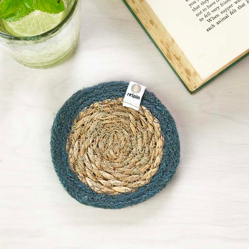 Respiin Round Seagrass & Jute Coaster Grey