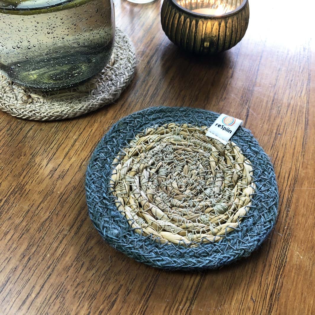 Respiin Round Seagrass & Jute Coaster Natural / Grey